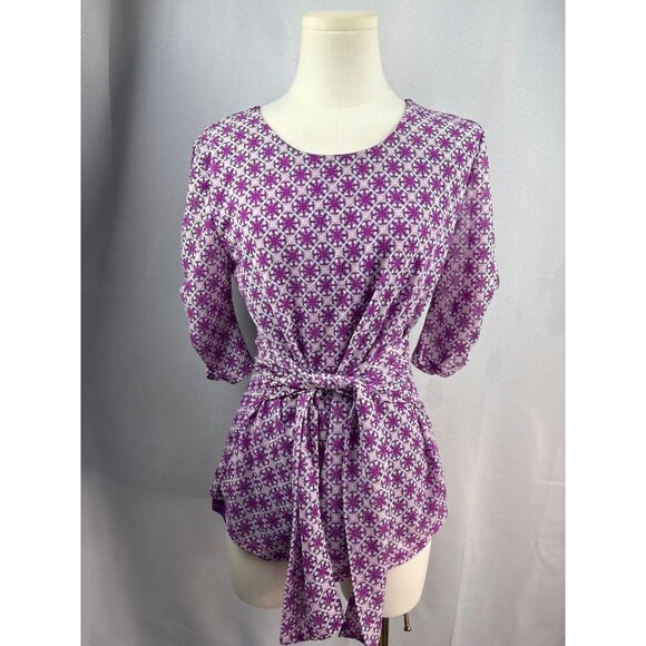 41 Hawthorn Womens Medium Purple & White Geometric Print Top - Picture 2 of 6